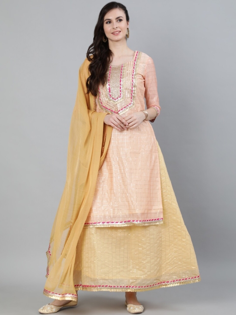 Ishin DESIGNER STUDIO Women Peach Yoke Design Empire Chanderi Silk Kurta with Skirt & With Dupatta
Ishin DESIGNER STUDIO Women Peach Yoke Design Empire Chanderi Silk Kurta with Skirt & With Dupatta