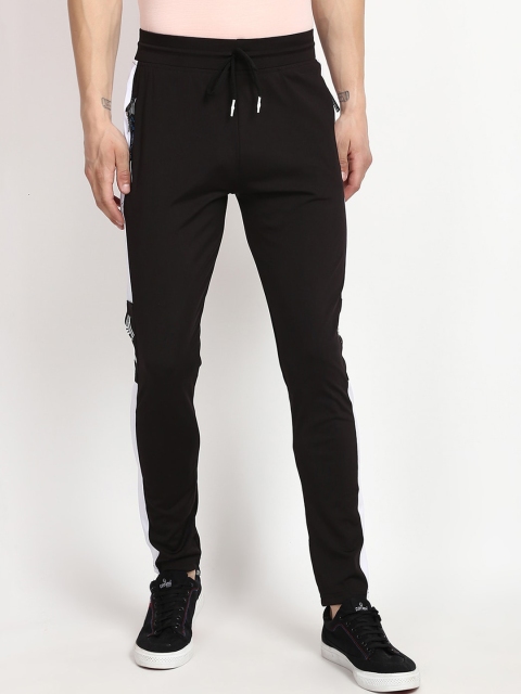 V2 Value & Variety Men Black & White Solid Cotton Track Pants