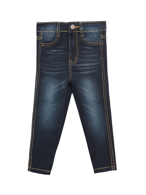 Kid Studio Girls Navy Blue Skinny Fit Heavy Fade Stretchable Jeans