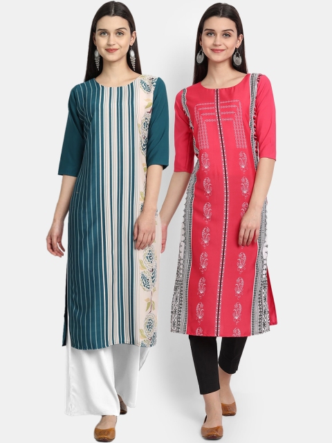 Ethnic basket Pack of 2 Women Printed Crepe Kurta, Multi