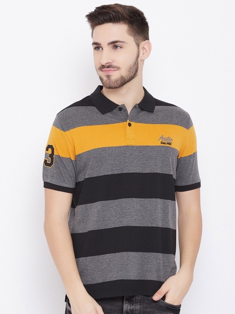 Austin wood Men Multi Coloured Striped Polo Collar T-shirt