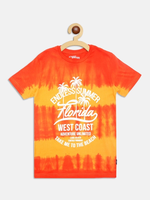 Lil Tomatoes Boys Orange Tie and Dye Printed Applique T-shirt with free gift
