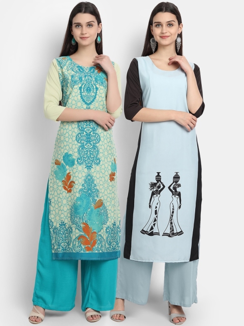 Ethnic basket Pack Of 2 Women Multi Printed Crepe Kurta