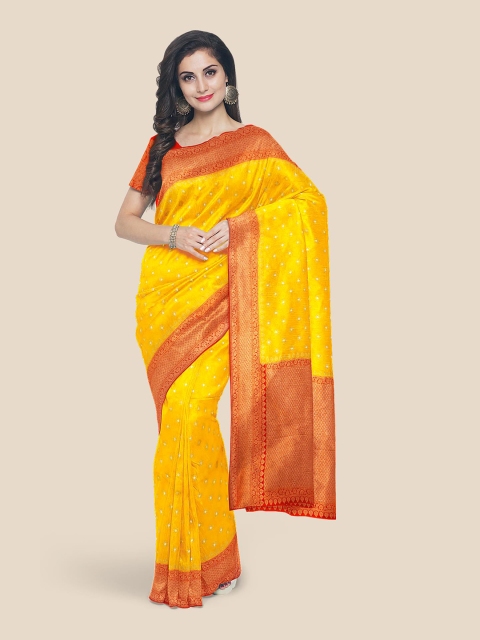 Kalamandir Yellow & Red Silk Blend Banarasi Saree