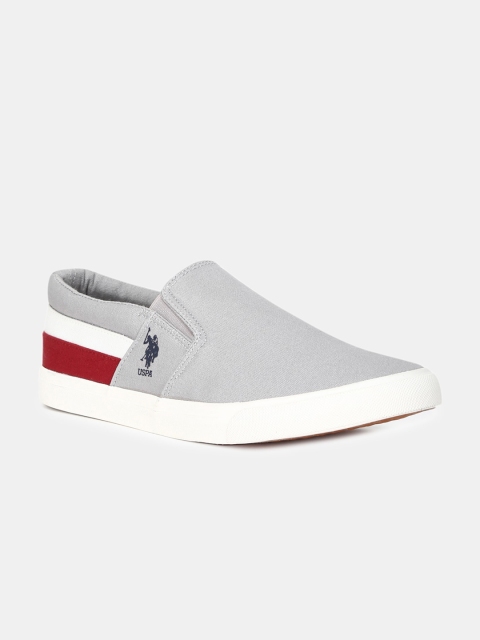 U S Polo Assn Men Grey & White Striped Slip-On Sneakers