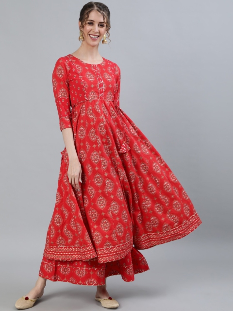 Ishin DESIGNER STUDIO Women Red Foil Printed Pure Cotton Anarkali Kurta with Palazzos
Ishin DESIGNER STUDIO Women Red Foil Printed Pure Cotton Anarkali Kurta with Palazzos