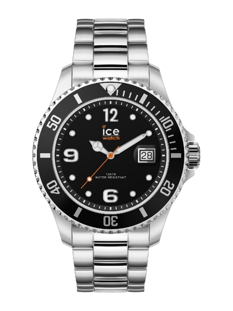 Ice Men Black Dial & Silver Toned Stainless Steel Straps Analogue Watch 16032