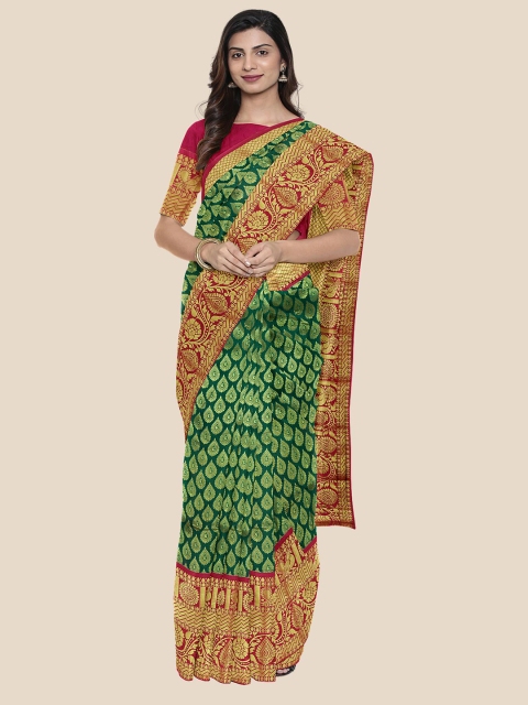 Kalamandir Green & Maroon Paisley Zari Silk Blend Kanjeevaram Saree