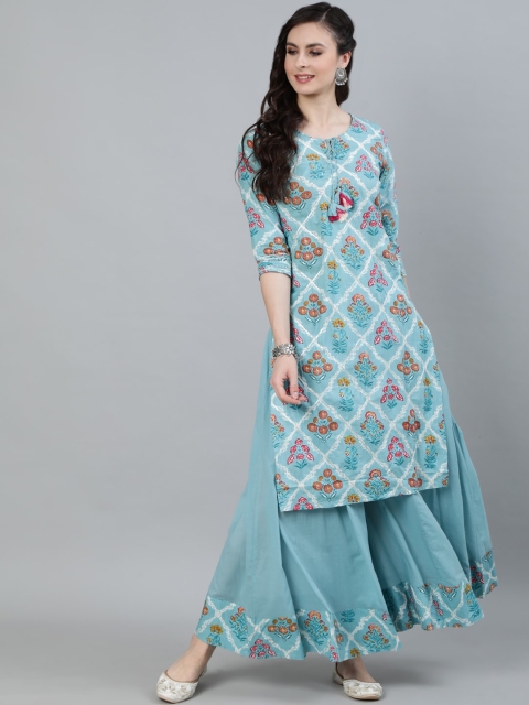 Ishin DESIGNER STUDIO Women Blue Floral Printed Panelled Pure Cotton Kurti with Skirt
Ishin DESIGNER STUDIO Women Blue Floral Printed Panelled Pure Cotton Kurti with Skirt