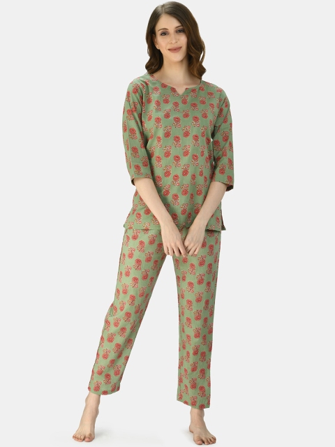 Myshka Women Green & Red Printed Night Suit
