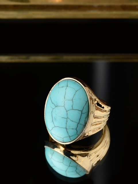 Accessorize Women Multi Gold-Plated & Turquoise Statement Studded Finger Ring