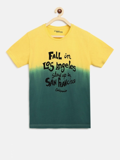 Lil Tomatoes Boys Yellow Typography Printed T-shirt