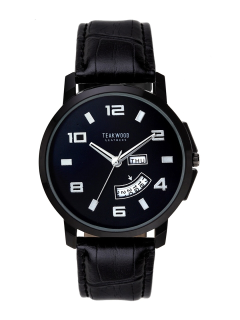Teakwood Leathers Men Black Dial & Black Leather Textured Straps Analogue Watch