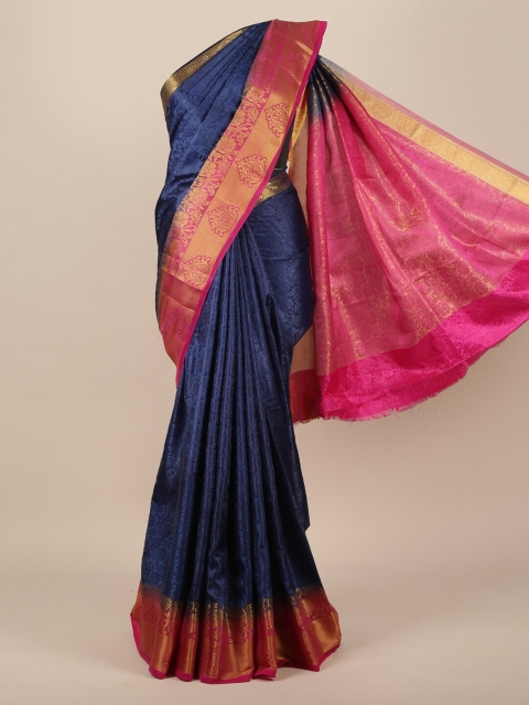 Pothys Navy Blue & Magenta Woven Design Jute Silk Saree