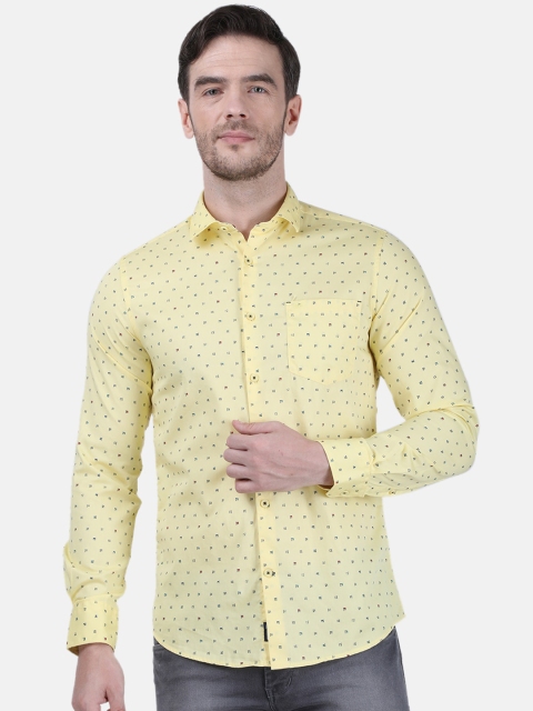 Monte Carlo Men Yellow Slim Fit Printed Casual Shirt