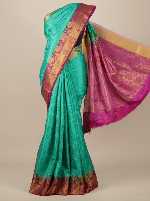 Pothys Sea Green & Pink Ethnic Motifs Zari Jute Silk Saree