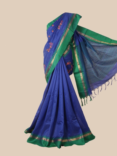 Pothys Blue & Pink Embellished Jute Silk Saree