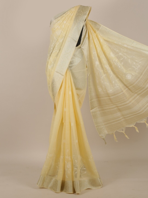 Pothys Cream-Coloured Floral Embroidered Saree