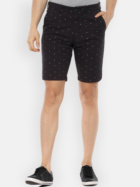 Van Heusen Sport Men Black Multi Micro Ditsy Mid Rise Regular Shorts