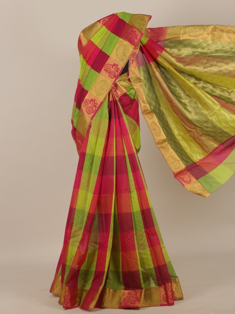 Pothys Green & Red Striped Zari Silk Cotton Saree