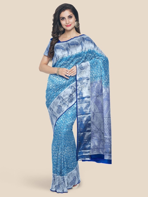 KLM Fashion Mall Blue Woven Design Silk Blend Kanjeevaram Saree