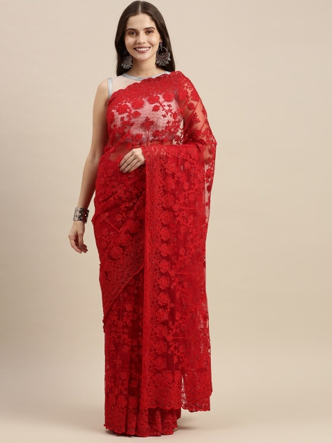 Soch Red Floral Net Saree