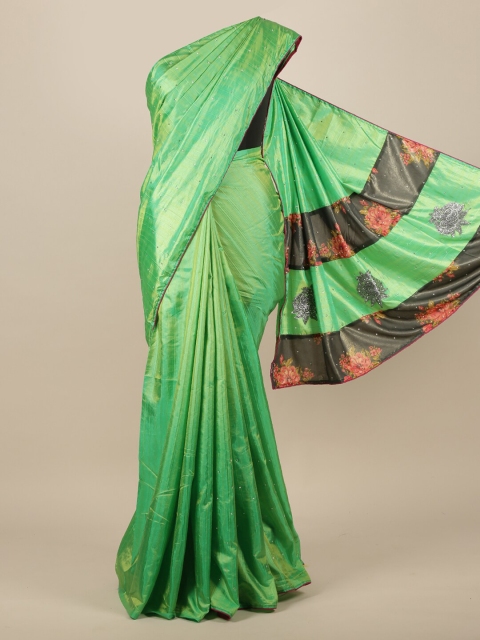 Pothys Green Beads and Stones Jute Silk Saree
