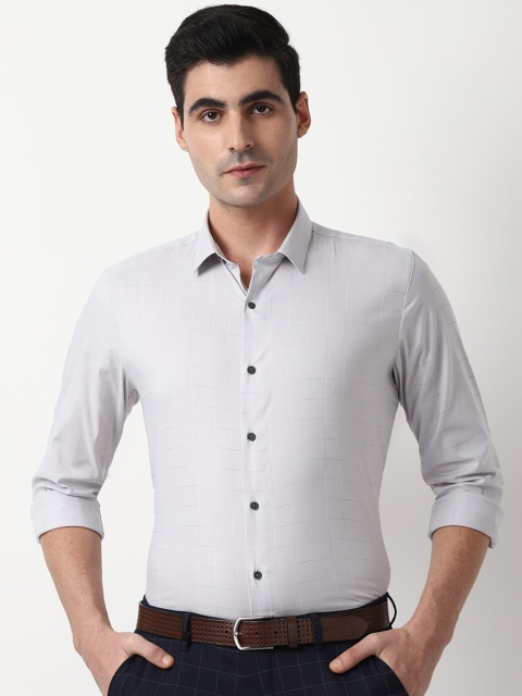 Louis Philippe Sport Men Grey Slim Fit Windowpane Checks Checked Casual Shirt