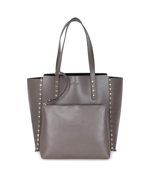 yelloe Taupe Embellished Tote Bag With Pouch