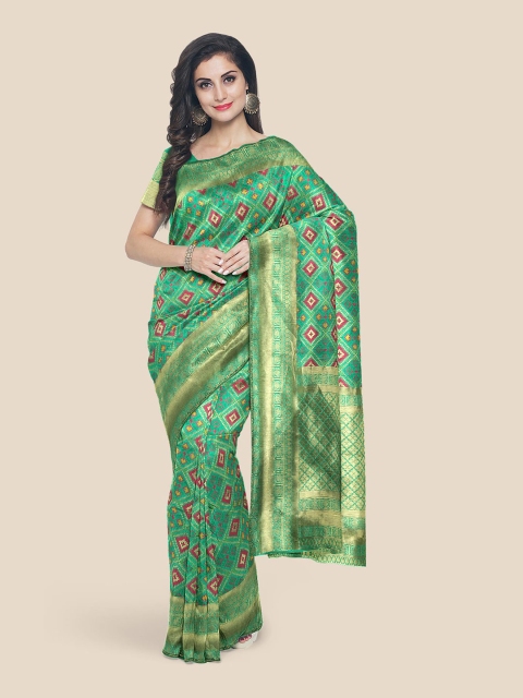 Kalamandir Green & Pink Ethnic Motifs Zari Silk Blend Banarasi Saree