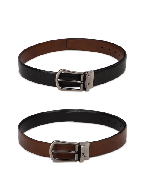 Louis Philippe Men Black Textured 2 Leather Reversible Formal Belt