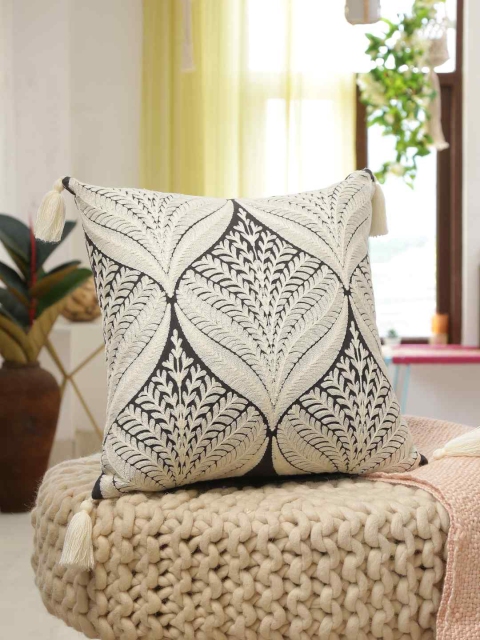 Amoliconcepts Blue & White Embroidered Cotton Square Cushion Covers