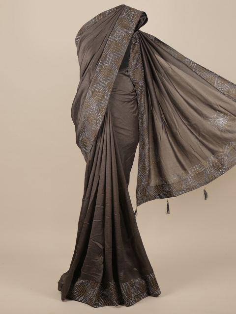 Pothys Grey & Brown Jute Silk Saree