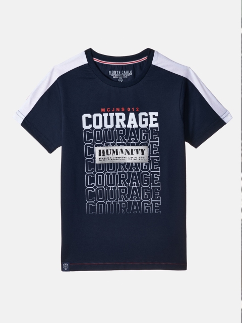 Monte Carlo Boys Blue Typography Printed Cotton T-shirt