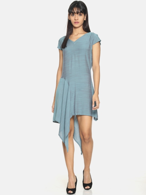 COUPER & COLL Women Blue Solid Asymmetrical A-Line Dress