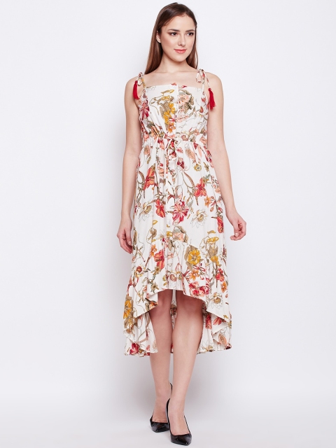 Oxolloxo White Floral Crepe Midi Dress