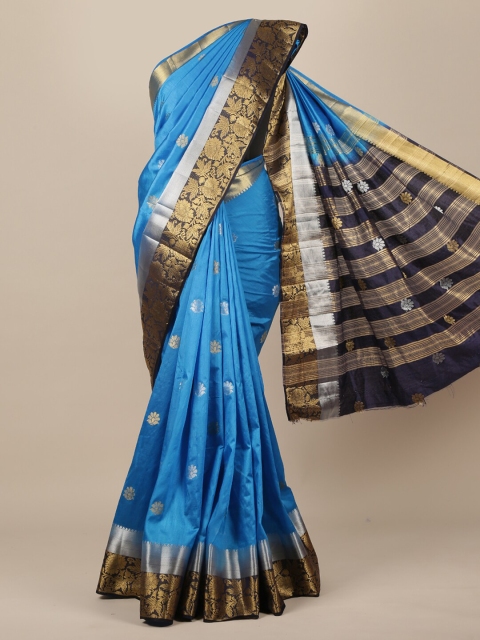 Pothys Blue Ethnic Motifs Zari Jute Silk Saree