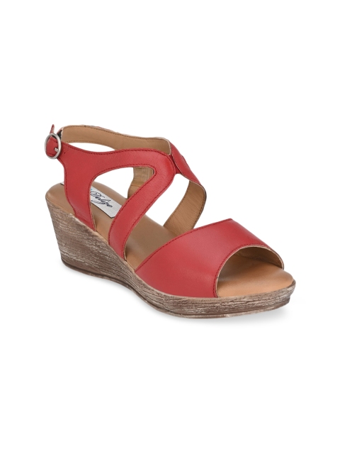 Delize Red Leather Wedge Sandals