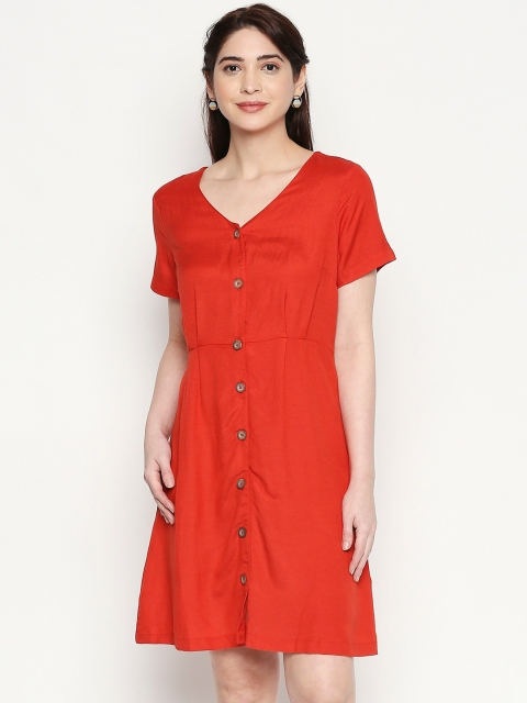 People Women Red Solid Above Knee A Line Dress