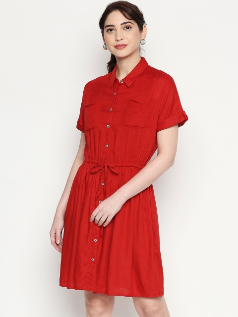 People Red Above-Knee Shirt Style Dress