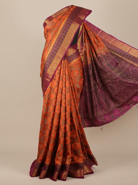 Pothys Orange & Purple Woven Design Zari Jute Silk Saree