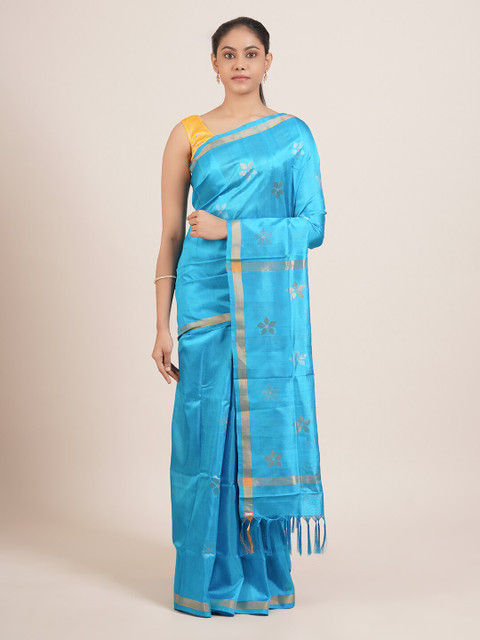 Pothys Blue & Gold-Toned Floral Pure Silk Uppada Saree 
Pothys Blue & Gold-Toned Floral Pure Silk Uppada Saree