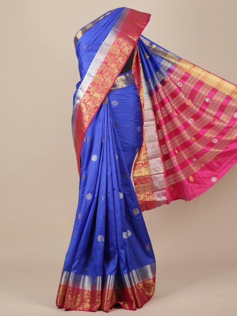 Pothys Blue Ethnic Motifs Zari Jute Silk Saree