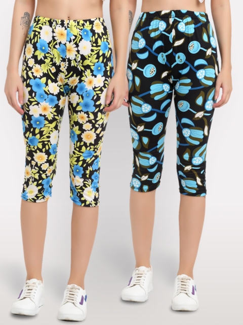 NEUDIS Women Multi Pack of 2 Printed Capris