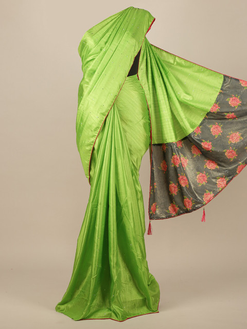 Pothys Green & Pink Embellished Beads and Stones Jute Silk Saree 
Pothys Green & Pink Embellished Beads and Stones Jute Silk Saree