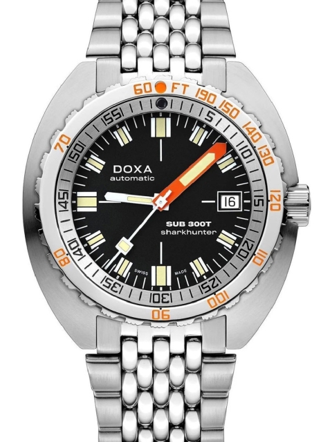 DOXA Men Black Dial & Silver Toned Stainless Steel Straps Analogue Automatic Motion Powered Watch