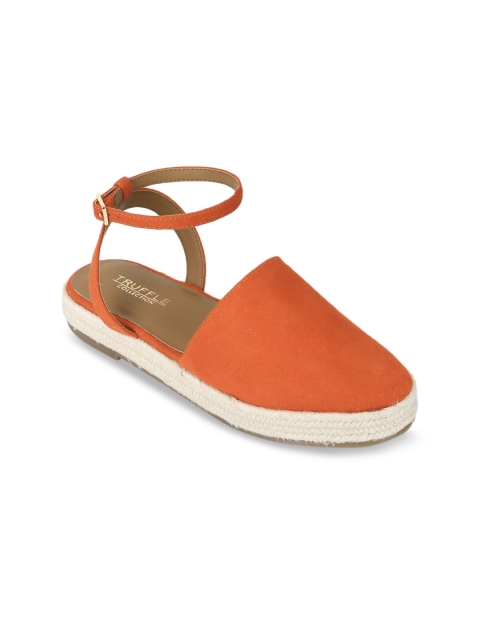 Truffle Collection Orange Suede Block Mules with Buckles