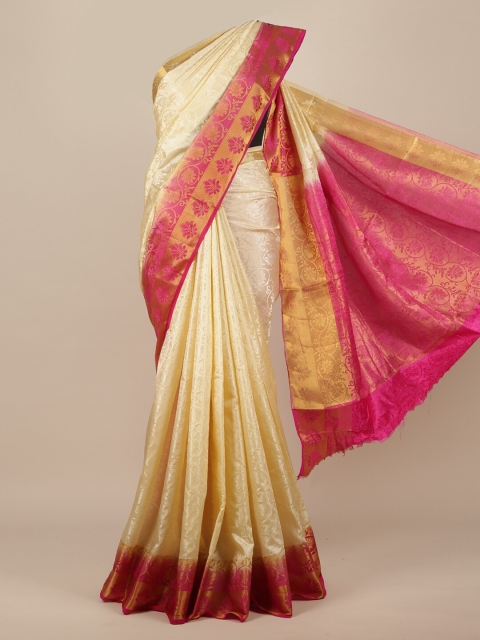 Pothys Cream & Pink Ethnic Motifs Zari Jute Silk Saree