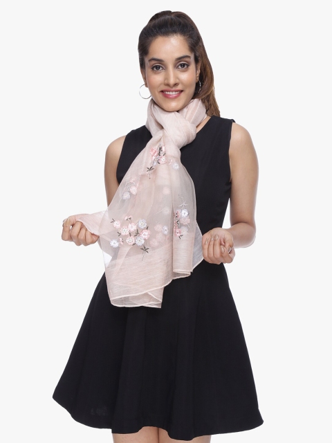 Scarves & Glitters Women Peach Embroidered Stole