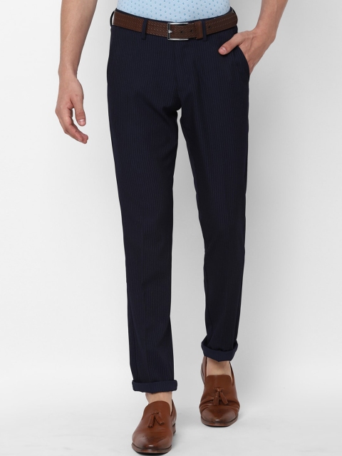 Allen Solly Men Navy Blue Striped Slim Fit Regular Trousers